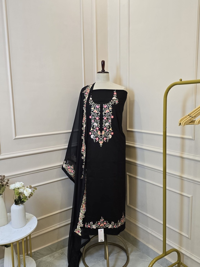 SAFIRA 1025 | Exclusive Embroidered Black Unstitched Suit Set