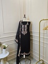1025 - Embroidered Jet Black Unstitched Suit