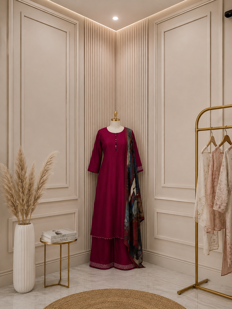 SAFIRA 1003 | Elegant Red A-Line Suit Set