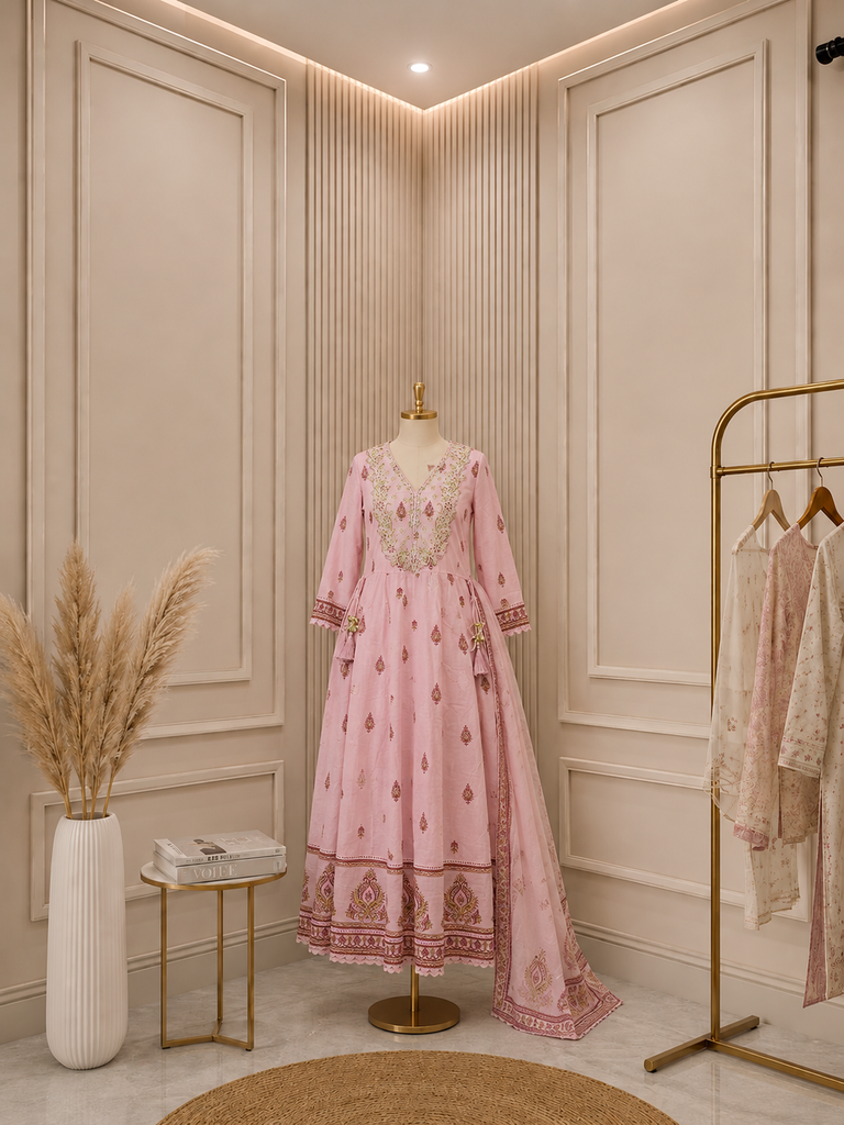 1012 - Gathered Anarkali - Block Print Frock Suit